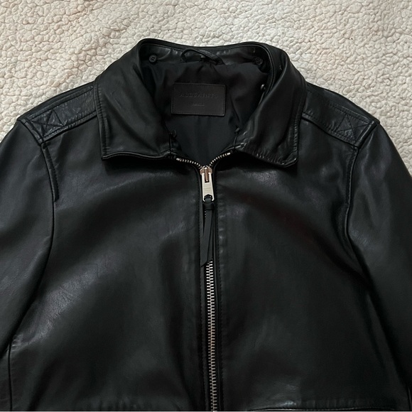 Allsaints Phoenix Leather Bomber Jacket Shearling Collar Small Pre-Owned A2 G1 - Picture 5 of 5